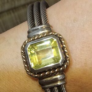 CNA 925 Sterling Silver / 14k Gold Lemon Citrine 7.75” Cable Cuff Bracelet...